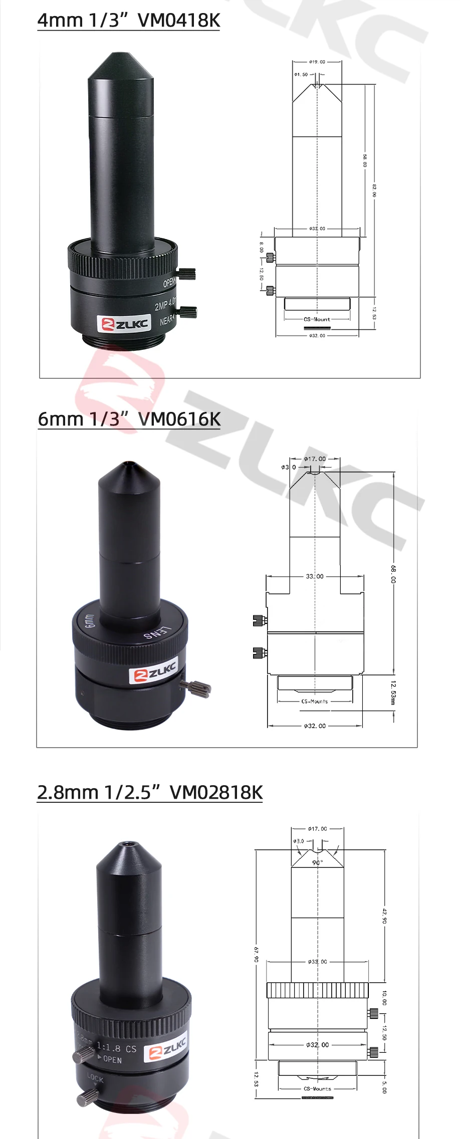 ZLKC Pinhole-Objektiv 1/2,5'' CS-Mount 2,8mm 4mm 4-20mm Zoom-Objektiv Hochauflösend 2MP C-Mount F1,8 Industriekamera Maschinenvision – Detail 4