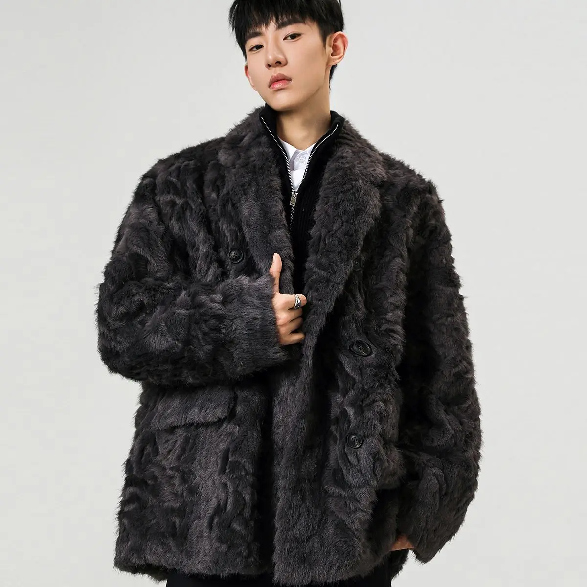 

Men's 2025 Winter Fox-style Faux Fur Coat Fashion Thickened Warm Retro Loose-fit Plush Jacket