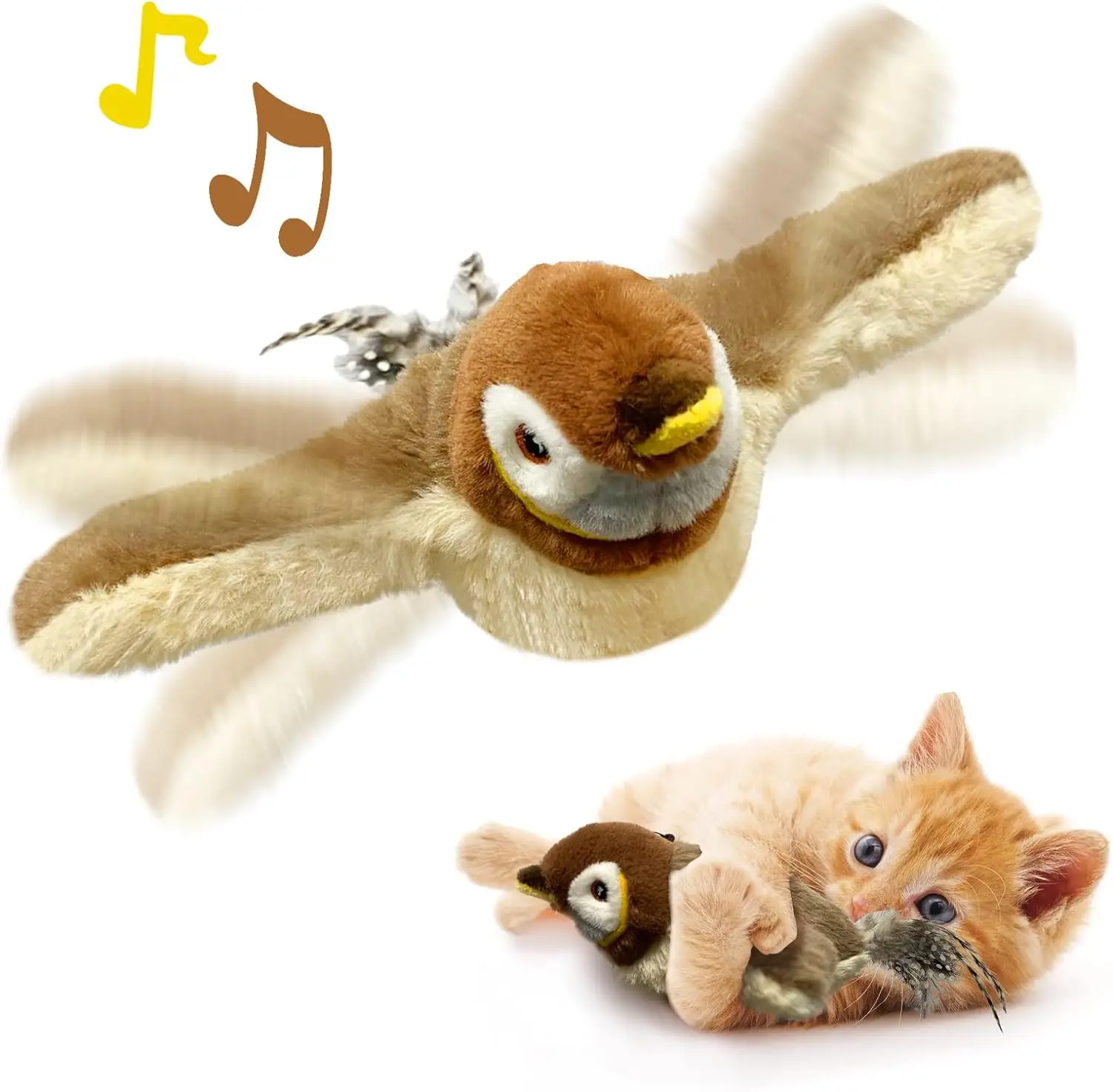

Flying Bird Cat Toy Interactive Cat Toys Rechargeable Chirping Flapping Bird(no Flying) Can Add Catnip Touch Activated Plush Toy