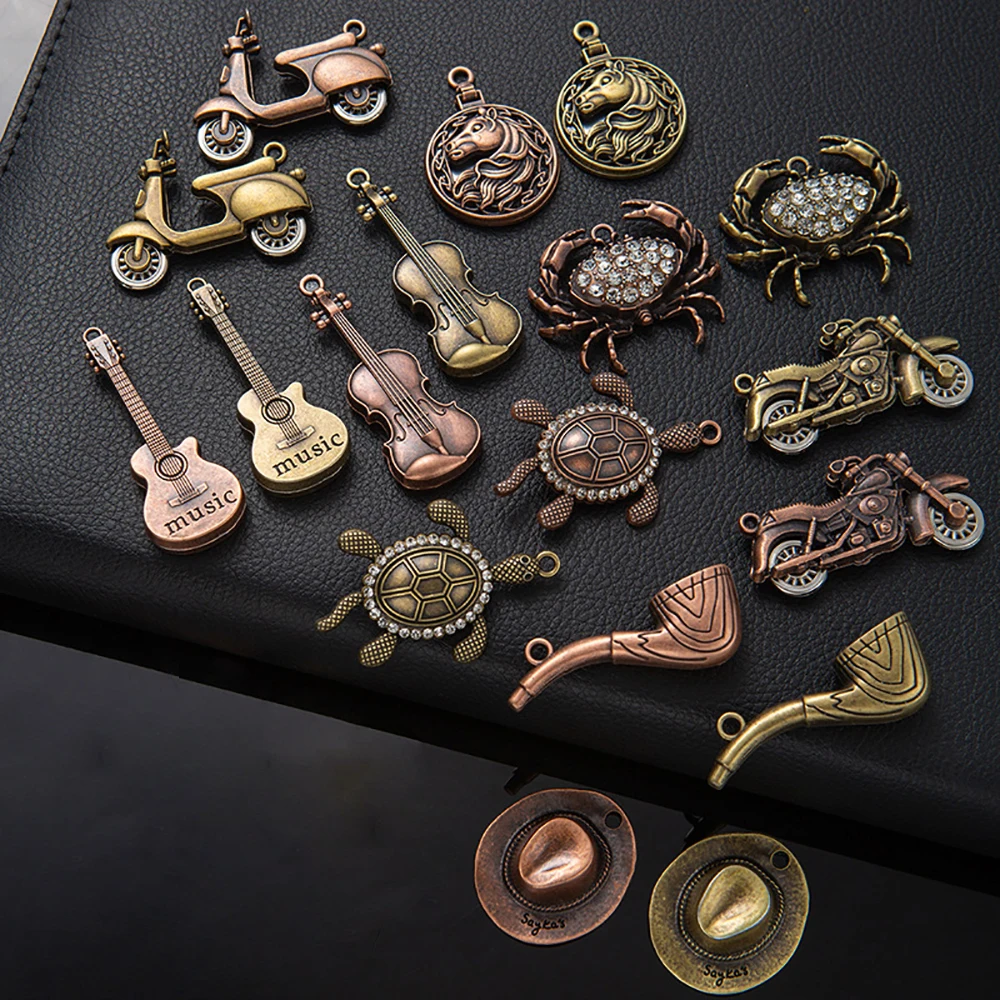 30pcs/lot Retro guitar instrument turtle crab diy bracelet Key ring earring pendant bracelet accessories