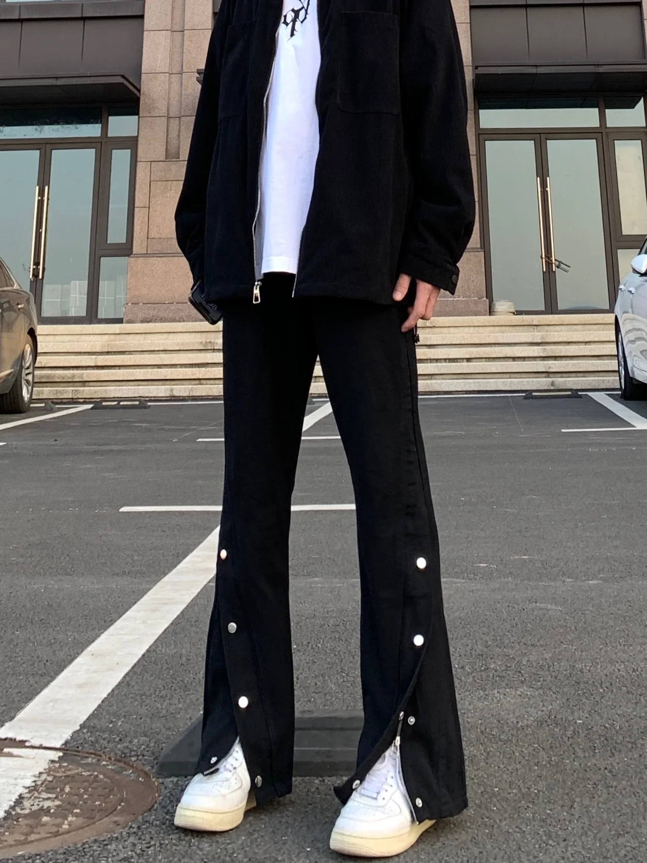 

High Street American Zipper Slit Jeans Design Straight Leg Micro Flared Pants Slimming Drapey Long Trousers for Teens