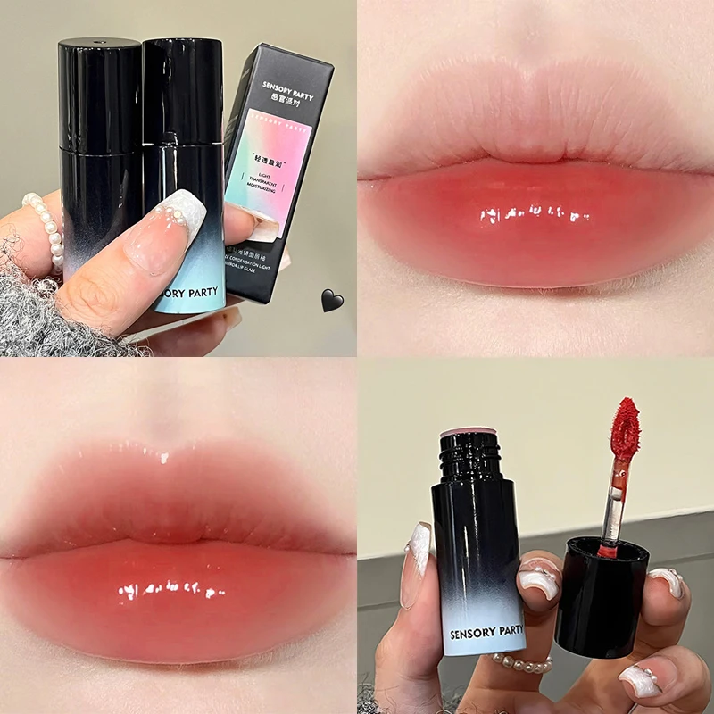 Sexy Red Mirror Lip Glaze Water Light Liquid Lipstick Moisturizing Non-stick Cup Highly Pigmented Peach Lip Tint Makeup Cosmetic