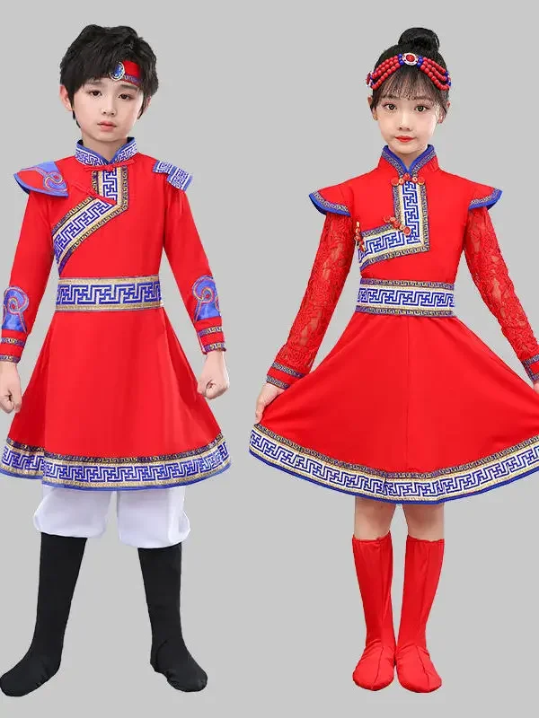 Abbigliamento da spettacolo di minoranza etnica per ragazzi e ragazze abbigliamento da ballo mongolo Costume da ballo mongolo tibetano