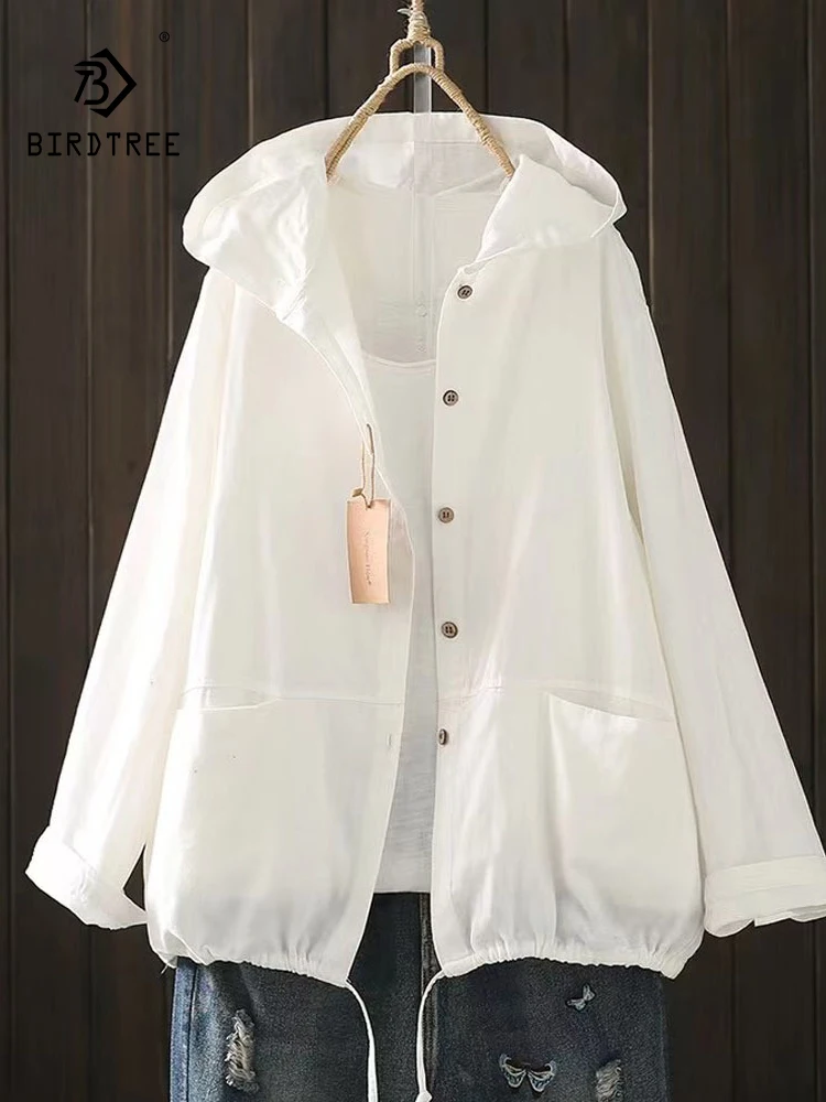 New Summer Cotton Long Sleeve Shirt Hooded Solid Tops Mori Girl Casual Loose Drawstring Fashion OL Blouse 2024 Autumn T47209QC