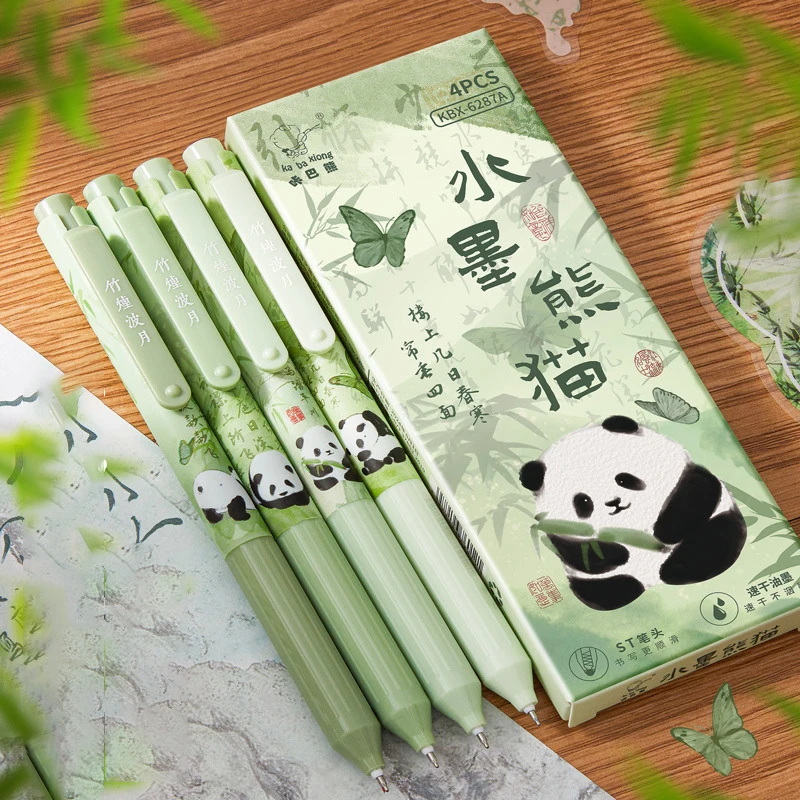 4Pcs Cartoon Kawaii Panda Gel Pen Fashion Writing Smooth Quick-Drying Neutral Pens Office Supplies Student Stationery Gifts