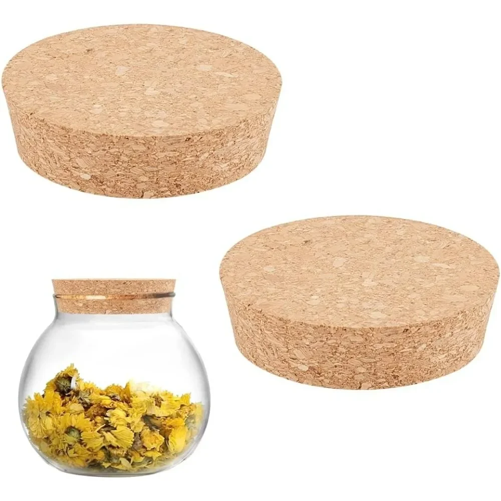 2Pcs Large Cork Lids for Jars, Cork Bottle Stoppers, Tapered Cork Plugs Natural Soft Wood  Replacement Corks for Mason