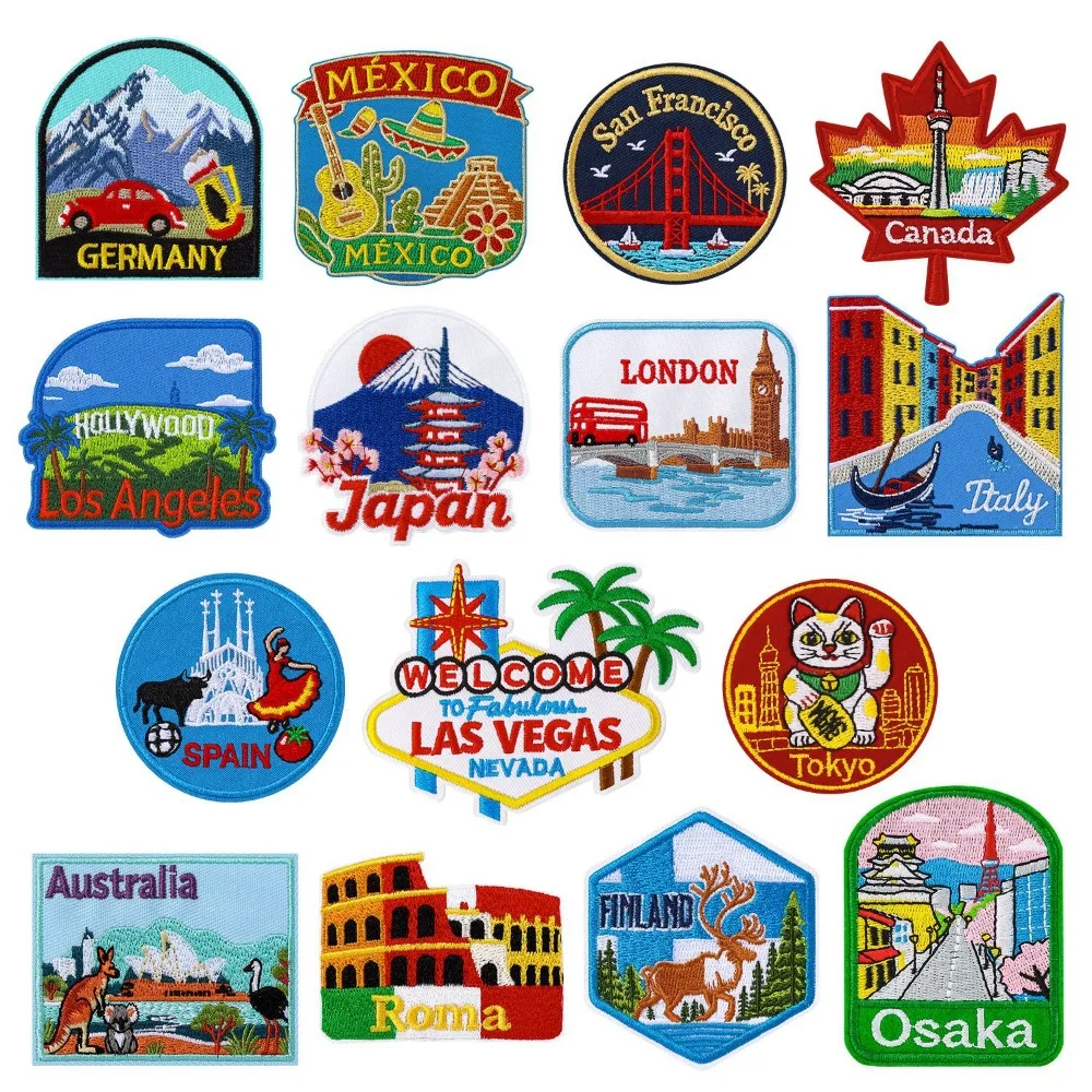

City Theme Embroidery Patch Applique Mexico London Iron on Patches DIY T-shirt Backpack Sewing Hat Repair Accessories Sticker