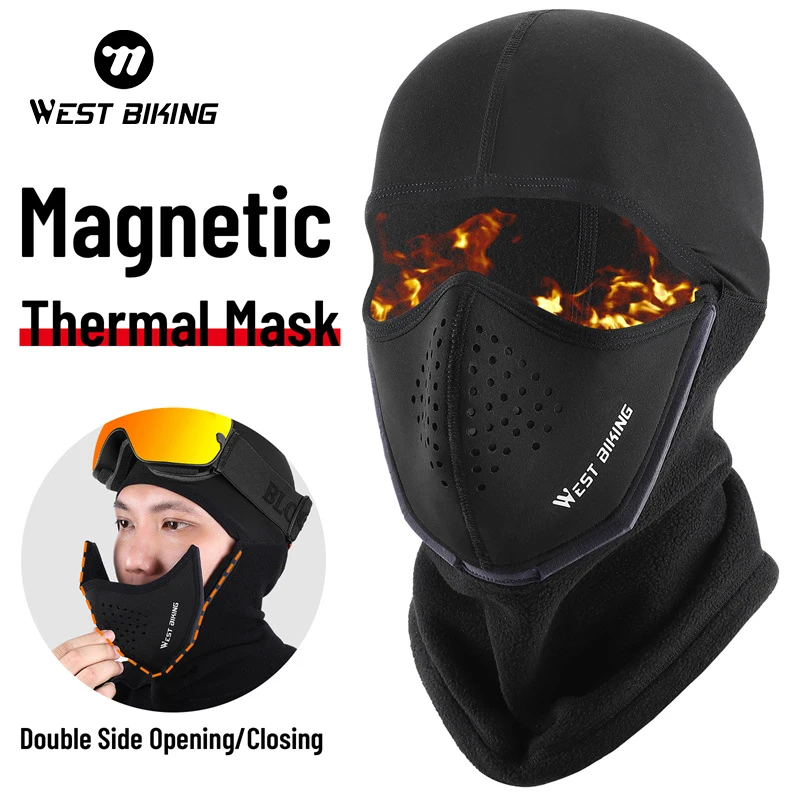 

WEST BIKING Magnetic Thermal Mask Winter Windproof Warm Balaclava Cap Outdoor Sports Skiing Hiking Breathable Cycling Headgear