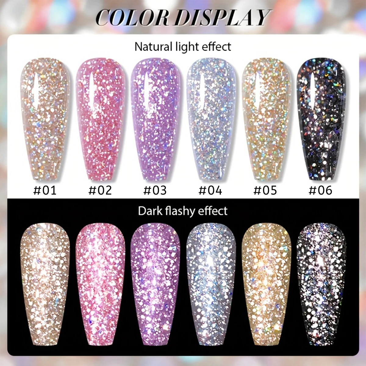 XEIJAYI 6 couleurs 15 ml étoiles brillantes Gel écrasé ensemble de vernis à ongles, UV LED trempage Gel à ongles, semi-permanent, bricolage qualité Salon