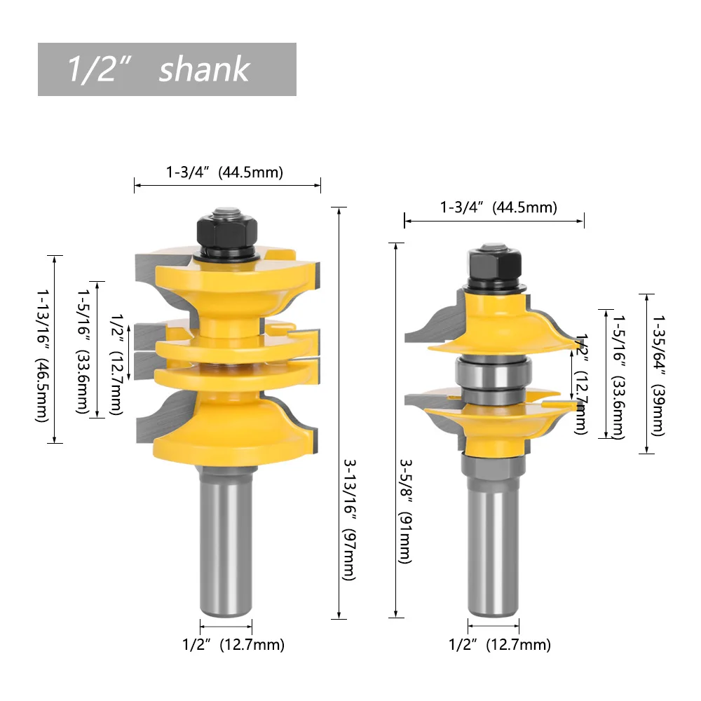 1/2 Handle 2-piece Set Round Corner Door Mortise Knife Engraving Machine Woodworking Milling Cutter Router Carving Knife