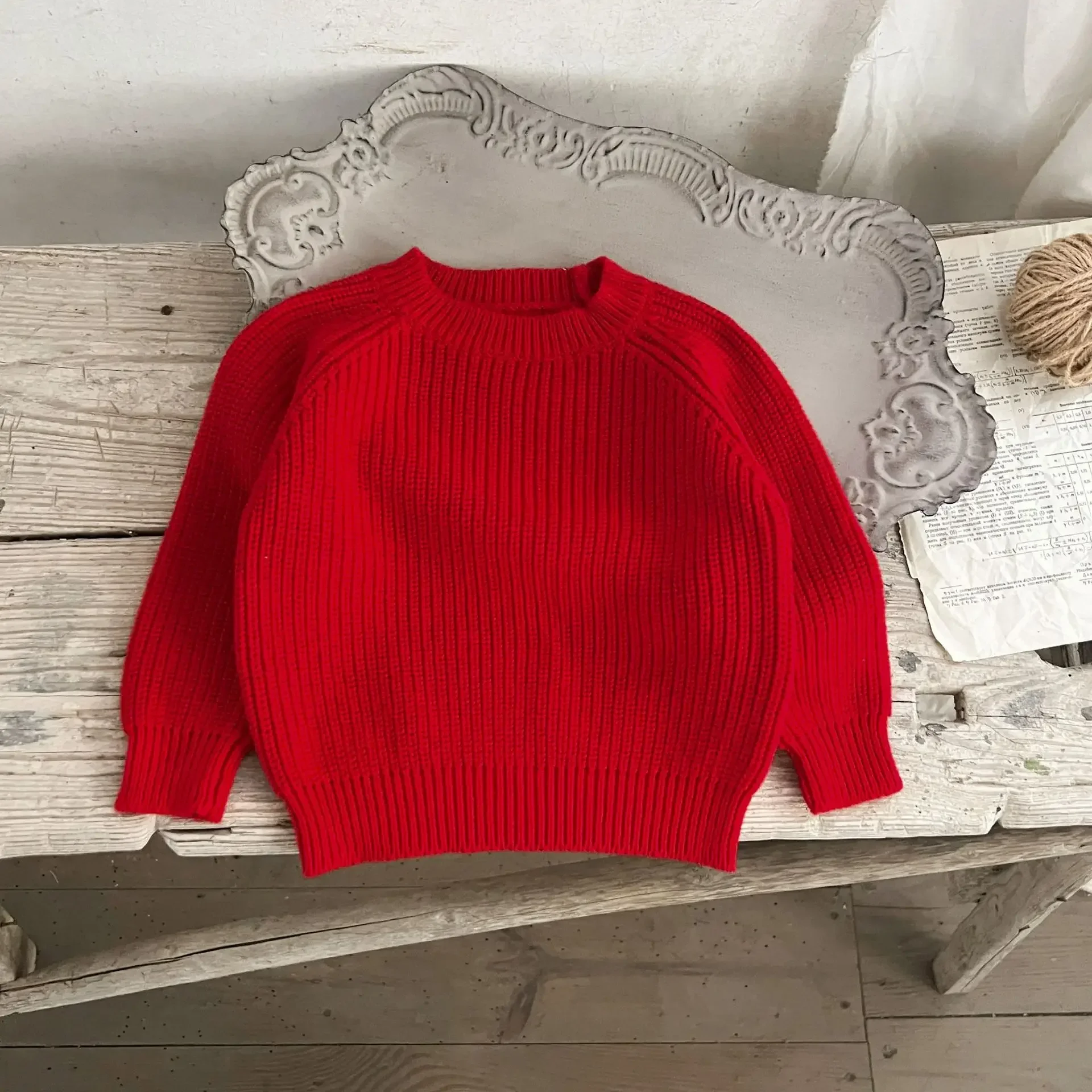 Sweater Spring Season New Korean Boys Girls Tide Children Clothing Red Knitwear Tops Korean Round Collar 2024 Soild