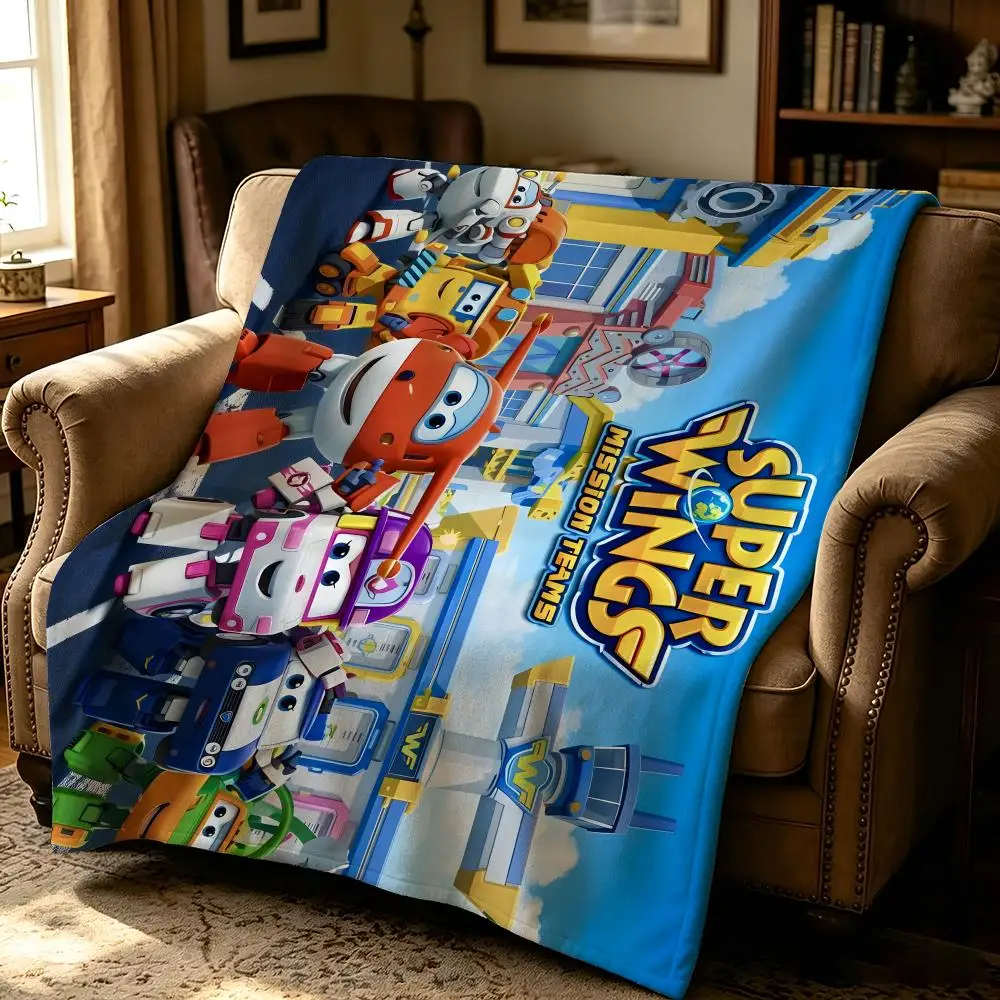 

cartoon S-Super Wings-s Throw Thick Comfort Flannel Quilt, Multi-scene Use Indoor Outdoor Daily Nap