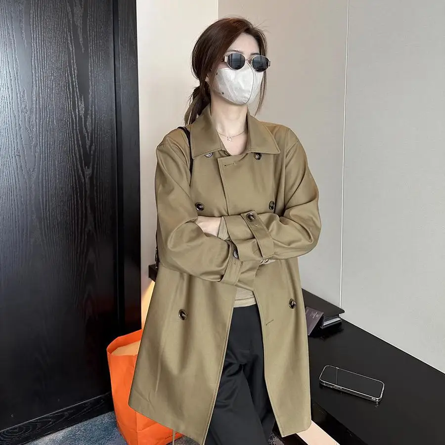 

Coats For Elegant Women Leather Trench Coat Colors Plush Waist-Collecting Drawstrings Textured Premium Business Ropa Outer