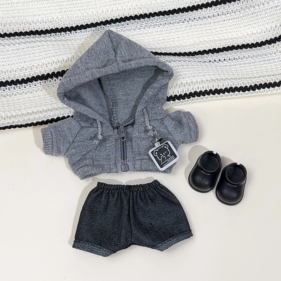 For labubu Big Into Energy Series Casual Hoodie Grey And Black Suit Fashion Sweatshirt Jacket Lovely Outfit Gifts Doll Clothing