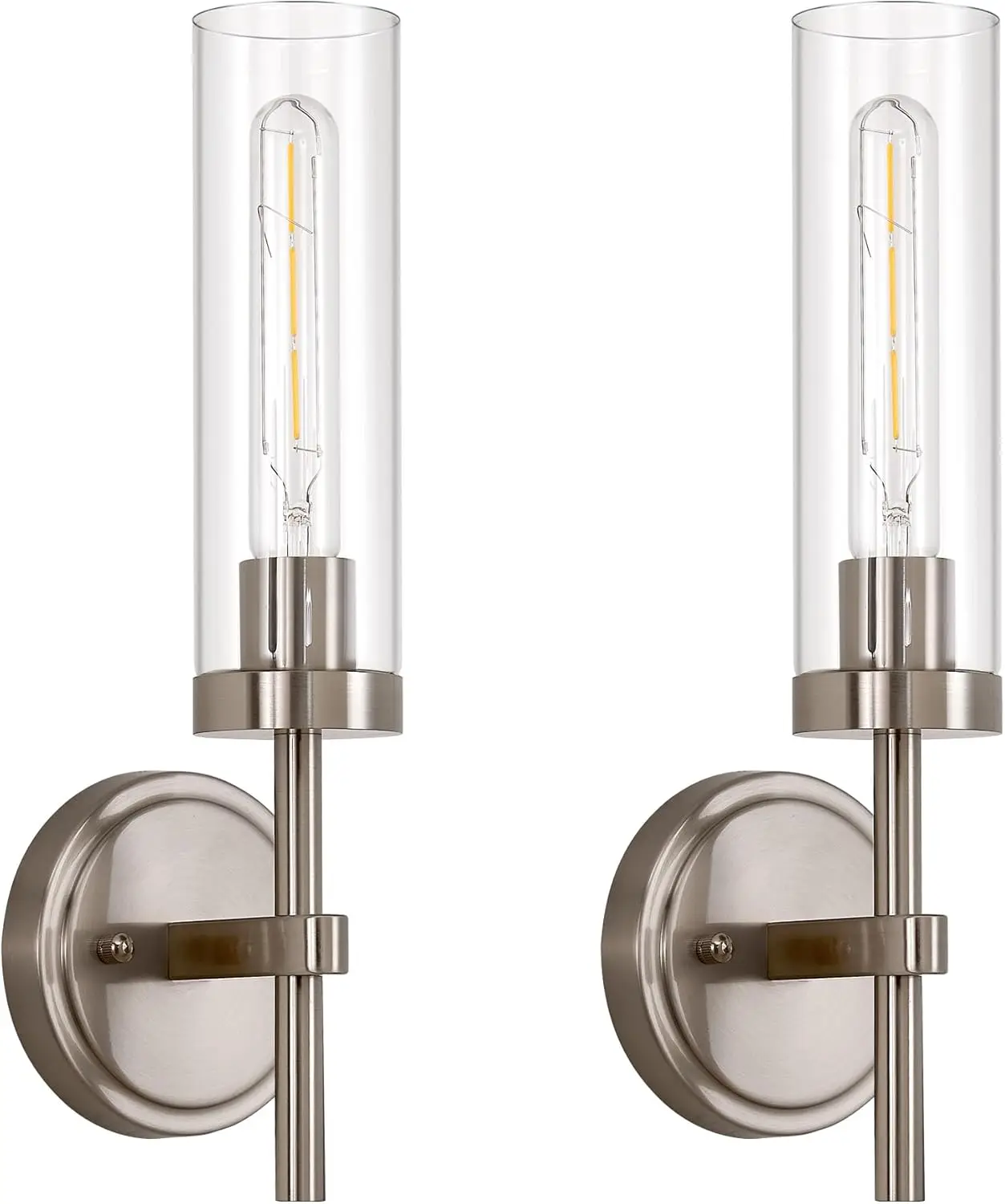 Brushed Nickel Hardwired Wall Sconces Set of 2 Modern Bathroom Vanity Light Fixture Clear Glass Shade Indoor Lighting