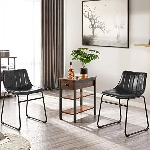 Set of 2  Stool 18'' Fashionable PU Leather Chairs Industrial Armless Chairs with Upholstered Seat and Sled Style Metal  Workout