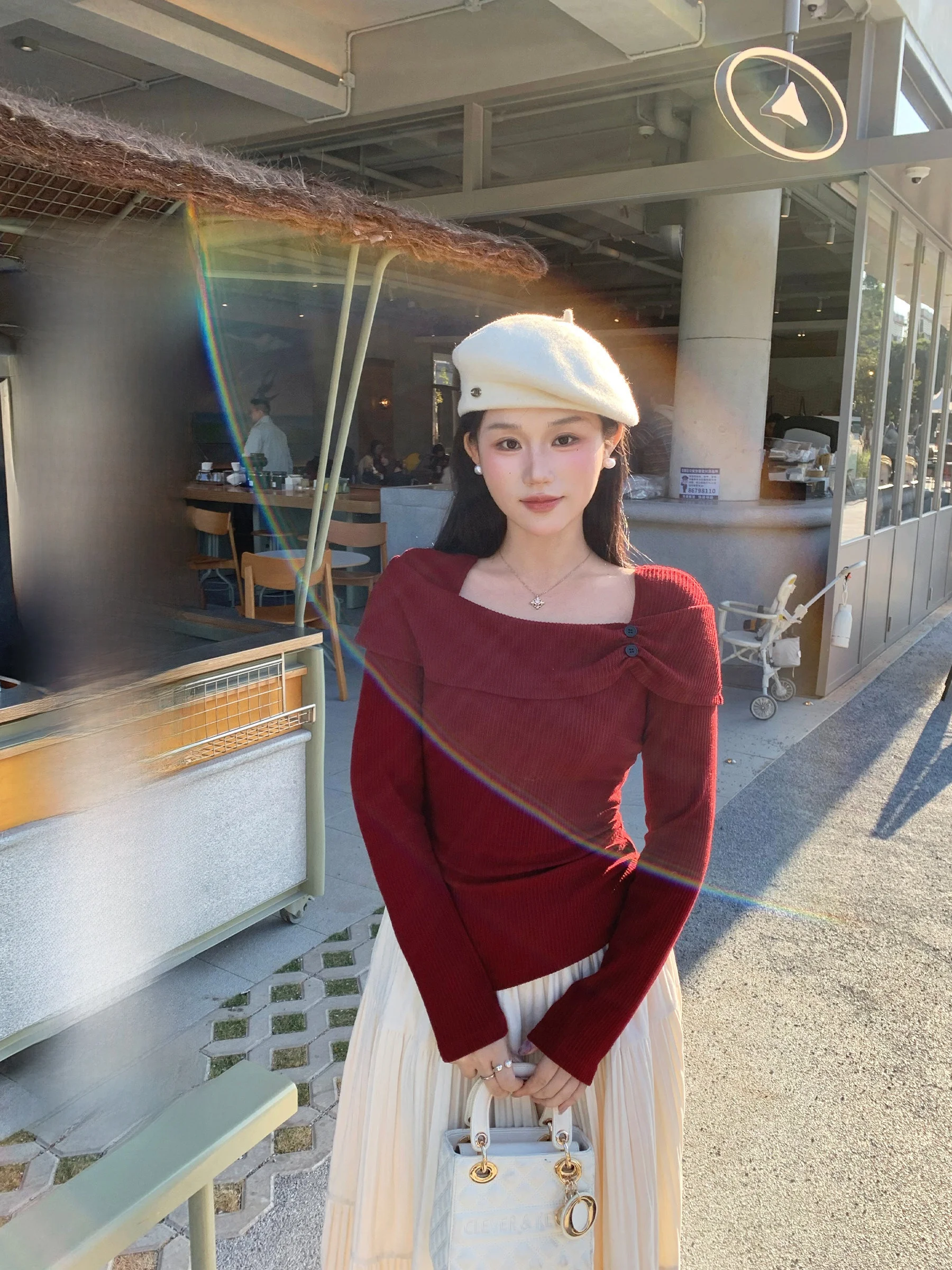 

Red Knitted Sweater Women's Inner Wear Spring Faion Design Sensation New Year's Top f Fi Moon Age Ning Korean Sle Sl...
