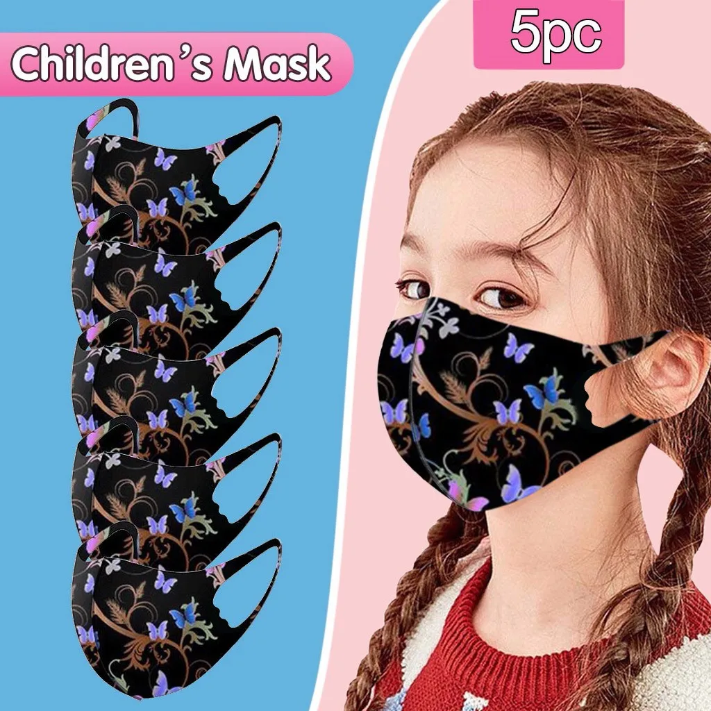 5 Pcs Cute Kid'S Cotton Mask Washable Reusable Face Dust Mask Pollution 3d Design Mascara Children Breathable Face Mouth Masks