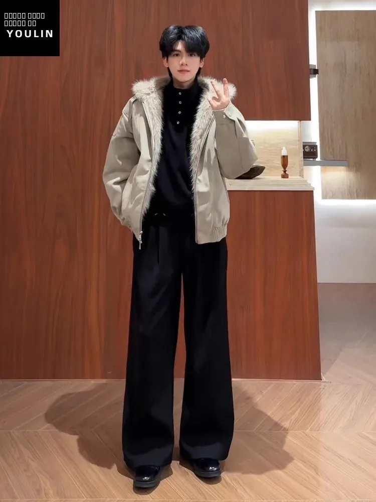 

Широкие мужские брюки-клеш с эффектом драпировки, премиум-качество, прямые, в американском стиле, повседневные, длинные