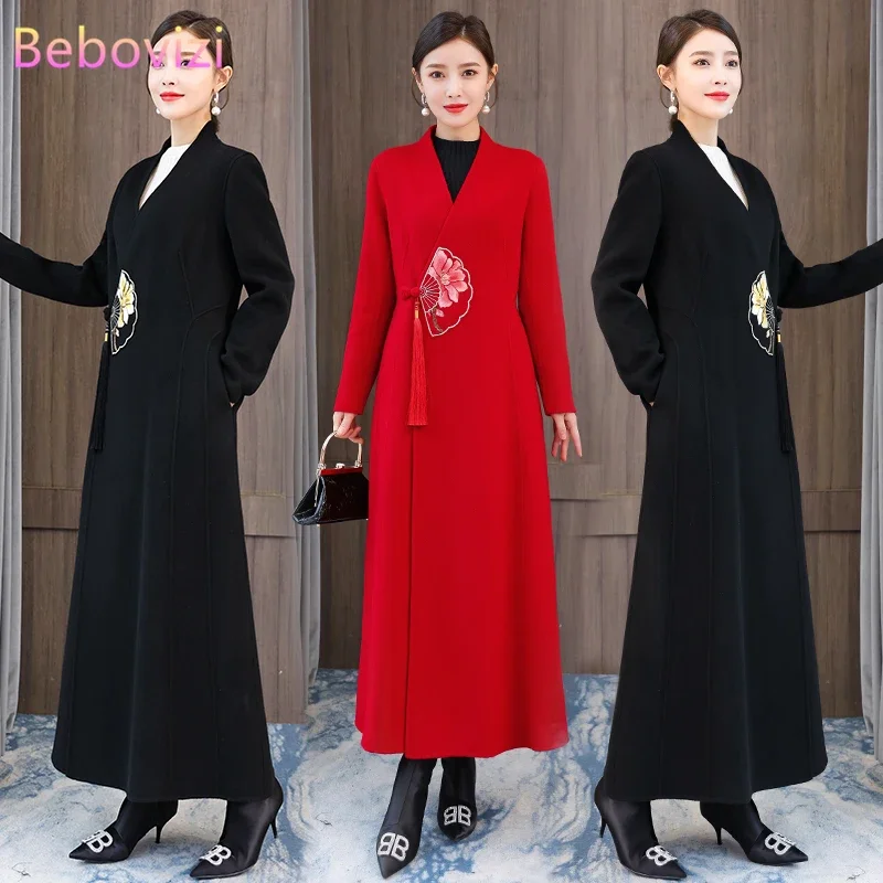 

Vintage Embroidery Chinese Style Coat Women's Clothing Ancient Cheongsam Women's Winter Red Black Hanfu