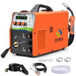 HITBOX 4 in 1 Schweißgerät ARC/WIG/Gas Gaslos MIG 2T 4T 110V/220V IGBT Inverter Mig Schweißgerät MIG250 Halbautomatische Synergie