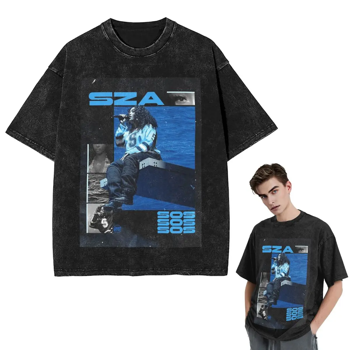 الشارع الشهير تي شيرت SZA أغنية المغني الكولاج غسلها تي شيرت قصير الأكمام الهيب هوب قمم تي شيرت تيز للرجال والنساء