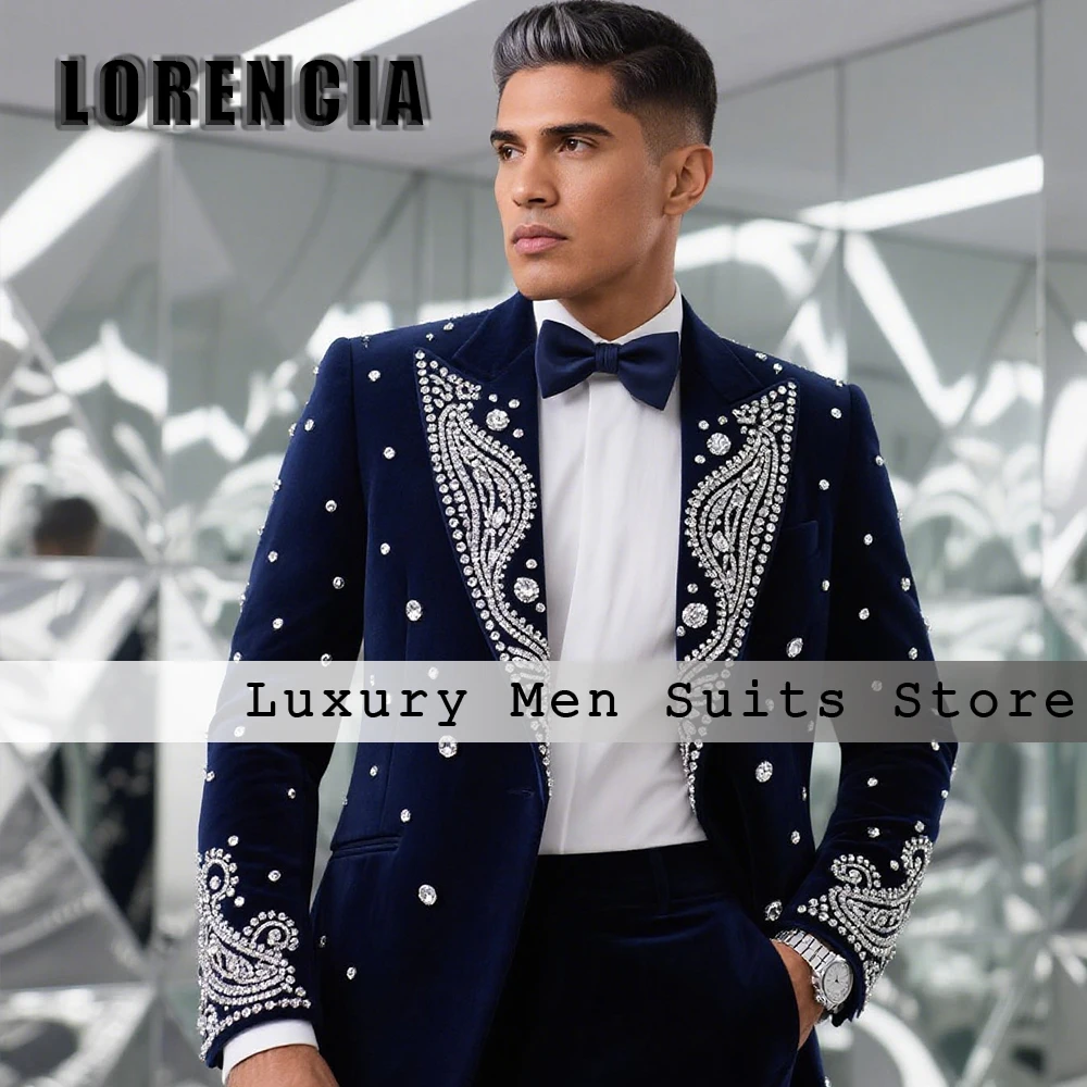 

Классические мужские костюмы с кристаллами, комплект из 2 предметов, блестящие смокинги, наряды для банкета, свадьбы, вечеринки, блейзер, брюки по индивидуальному заказу, костюм homme luxe