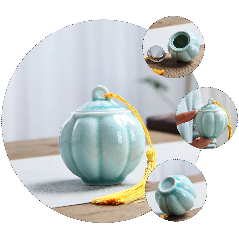

Food Container Spice Seasoning Canister Airtight Ceramic Tea Tin Mini Pumpkin Shape Storage Pot
