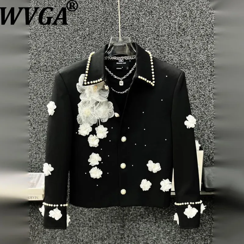 

WVGA Spring Autumn New Man Heavy Pearl Trendy Turn-Down Collar Short Jackets Niche Chic Casual Floral Decorated Coats Ins W14897