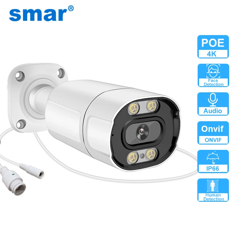 

Smar 4K 8MP 5MP Audio IP Security Surveillance Camera POE H.265 Outdoor Waterproof IP66 CCTV Camera P2P Home for POE NVR XMEye