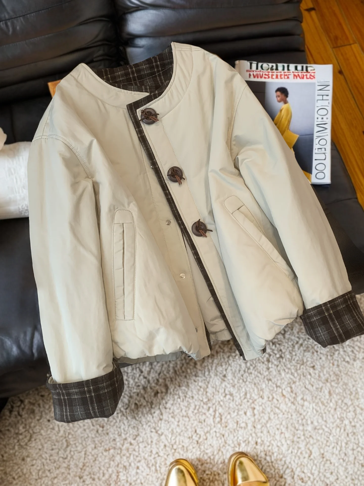 

Высококачественная ретро-куртка в клетку из хлопка с комбинированными вставками, свободного кроя, повседневная, унисекс, осенне-зимняя, для отдыха, с воротником-стойкой