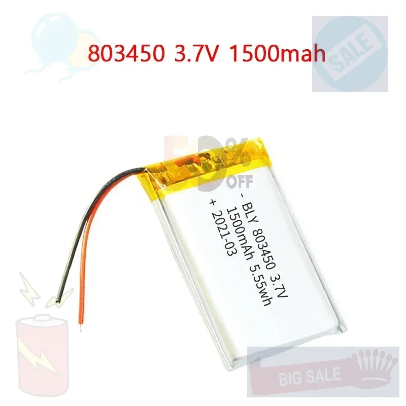 

2Pcs/10pcs 803450 3.7V 1500mAh Polymer Lithium Rechargeable Battery for Lighting Bluetooth Headset Game Controller Camera Video