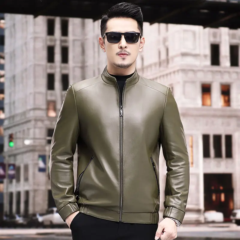 

2022 Men's Spring Autumn New Genuine Leather Coats Male Stand Collar Slim Jackets Men Real Sheepskin Motorcycle Outerwear N100