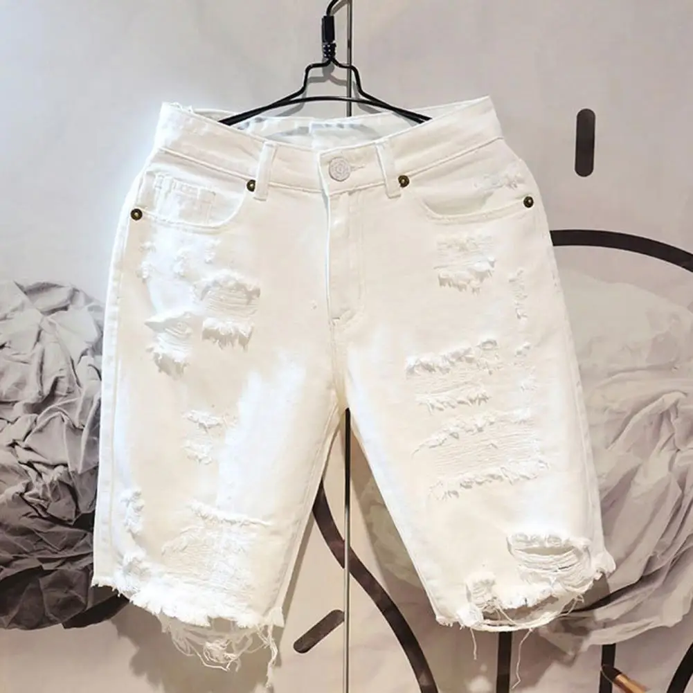 New White Jeans Men All-match Fashion Ripped Hole Slim Stretch Harem Pants Comfortable Male Streetwear Denim Trousers