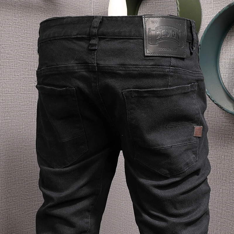 Newly Designer Fashion Men Jeans High Quality Stretch Slim Fit Black Jeans Men Elastic Trousers Casual Denim Pencil Pants Hombre