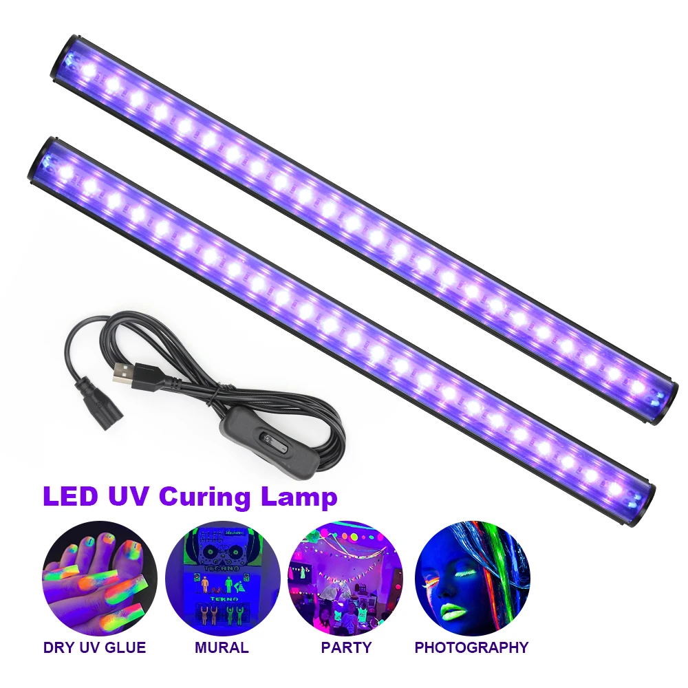 395-405nm Black Light LED UV Lamp Gel T5 Tube 5V USB Plug Ultraviolet Light LED Stage Blacklight UV LED Nail Lamp Parts Grow