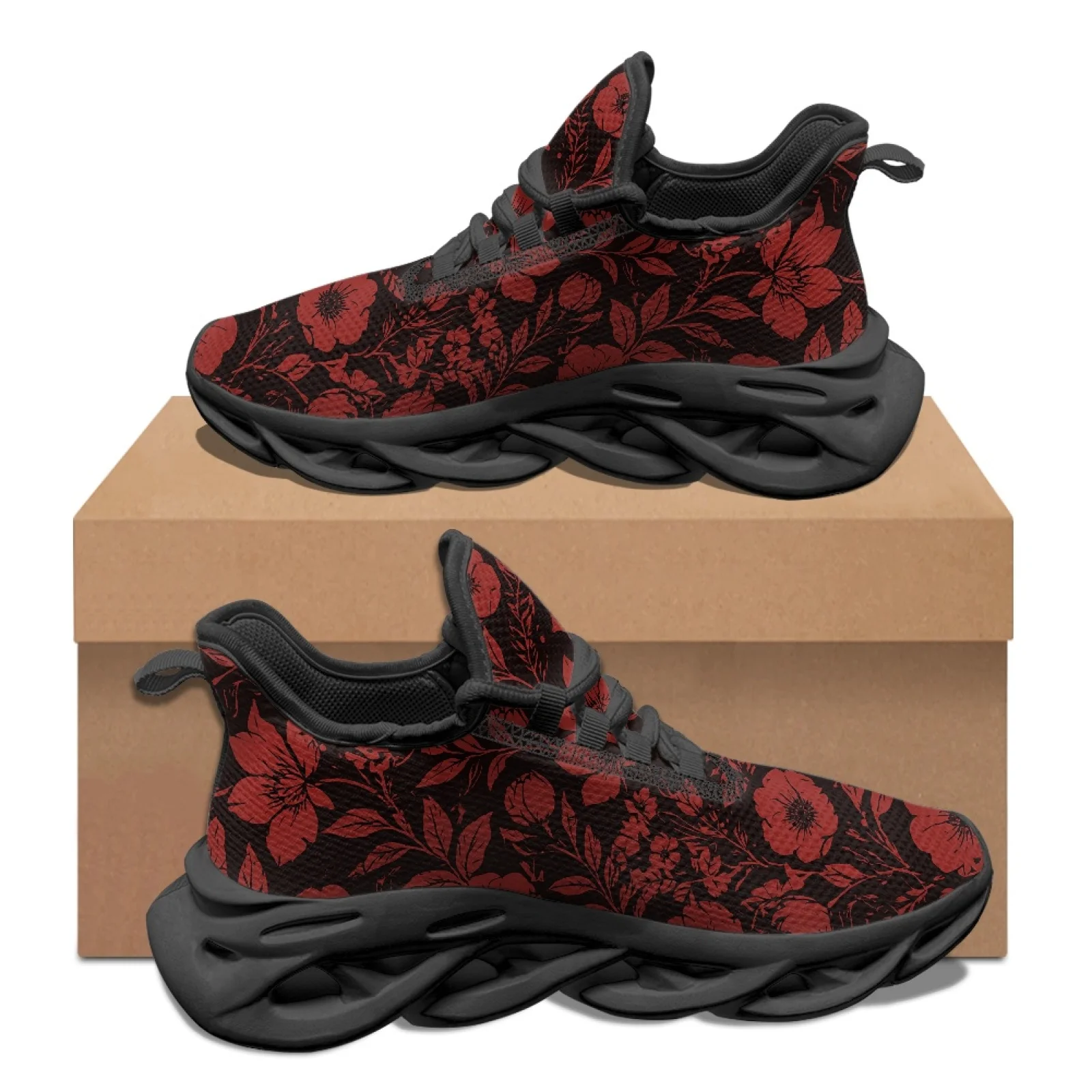 Tênis Esportivos Masculinos PENSTROLL com Estampa Floral Vermelha, Solado Antiderrapante, para Caminhada e Corrida Casual