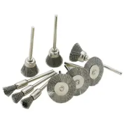 9Pcs/set Steel Wire Brass Mini Brush Rotary Tool For Dremel Drill Polishing Grinding Wheel T-shaped Small Brush Tool Accessories