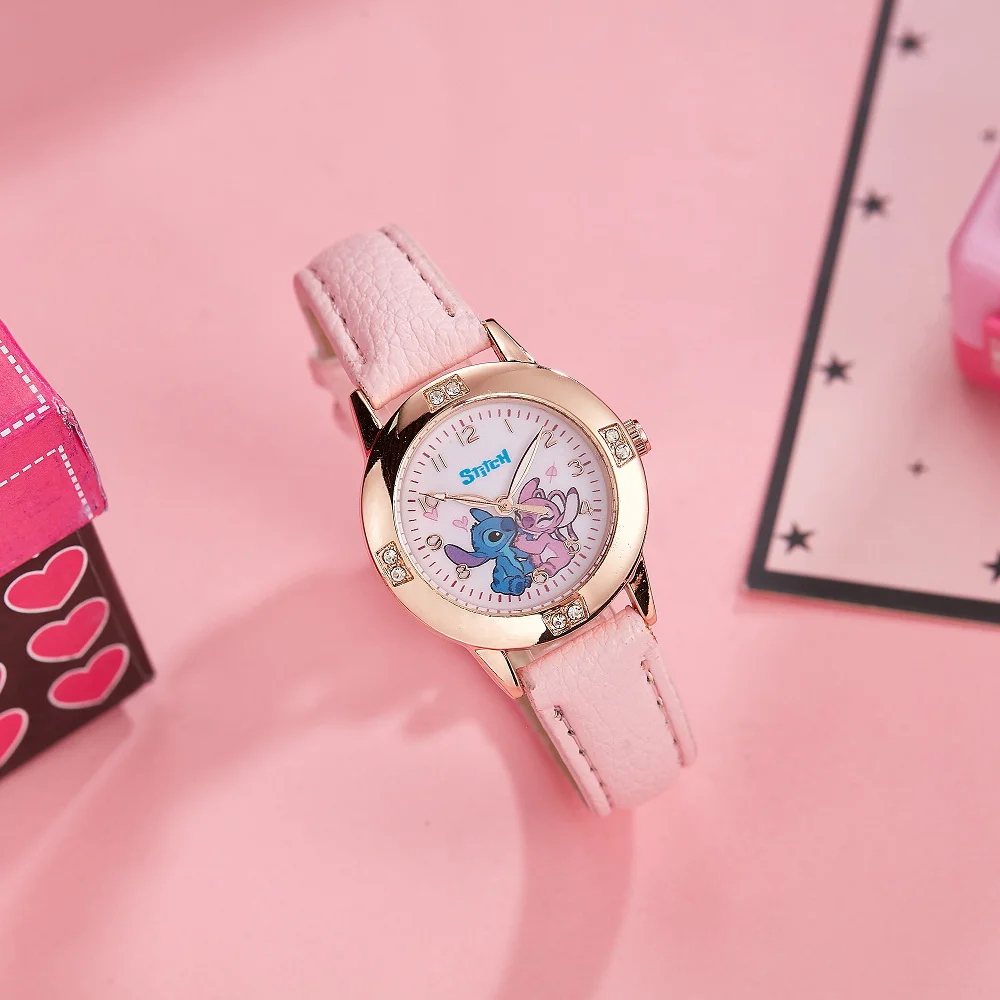 Disney Stitch Cartoon Ladies Girl Steel Belt Belt High Quality Diamond Set Quartz Watch Women's Watches Quartz kid Wristwatch