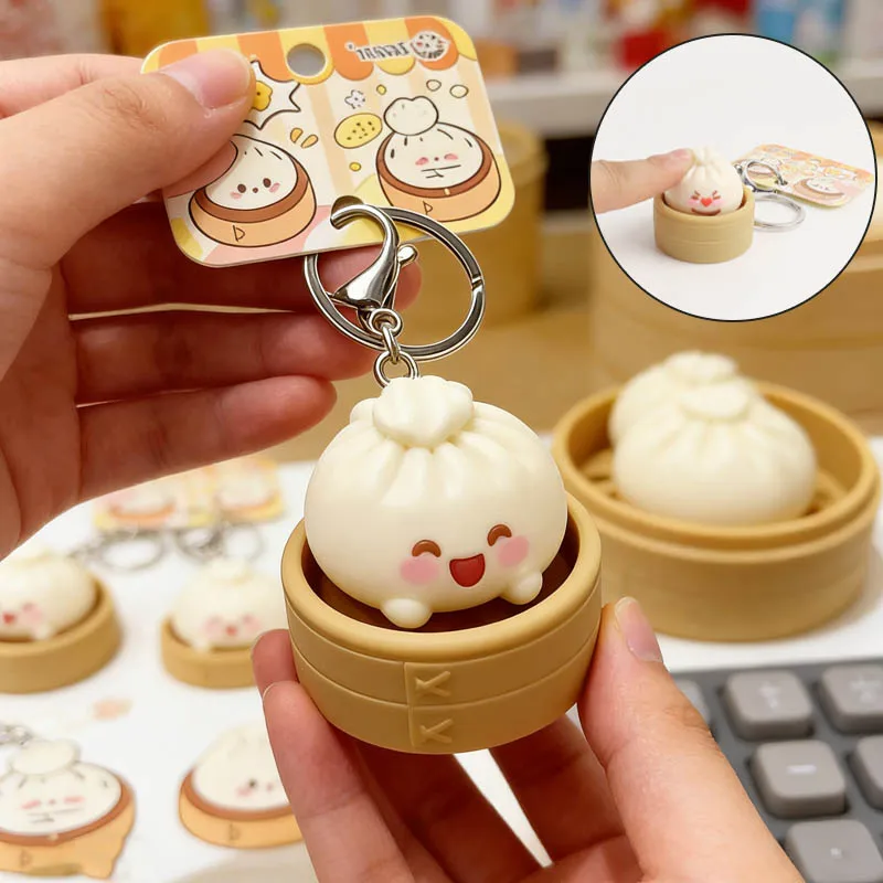 1-20PCS Creative Steamed Bun Keychain Decompression Fidget Dumpling Pendant Bag Charm Stress Relief Gift for Adults
