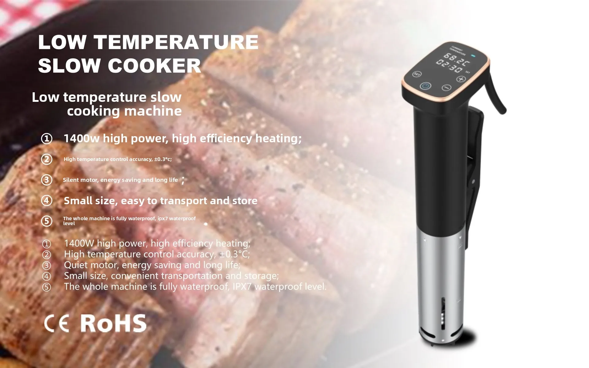 FP01 Electric Household Thermostatic Low-Temperature Sous Vide Stick Steak Cooker Compact Kitchen Appliance view 5