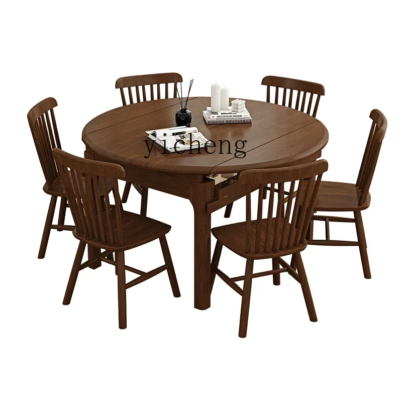 

XL all solid wood retractable dining table folding dining table rectangular variable round dining table household