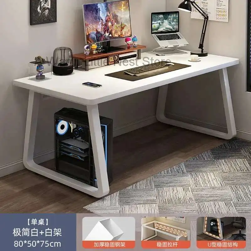 55 Inch Executive Desks, Large Office Computer Desk with Extra Thick Wooden Tabletop and Metal Frame, Simple Writing Table