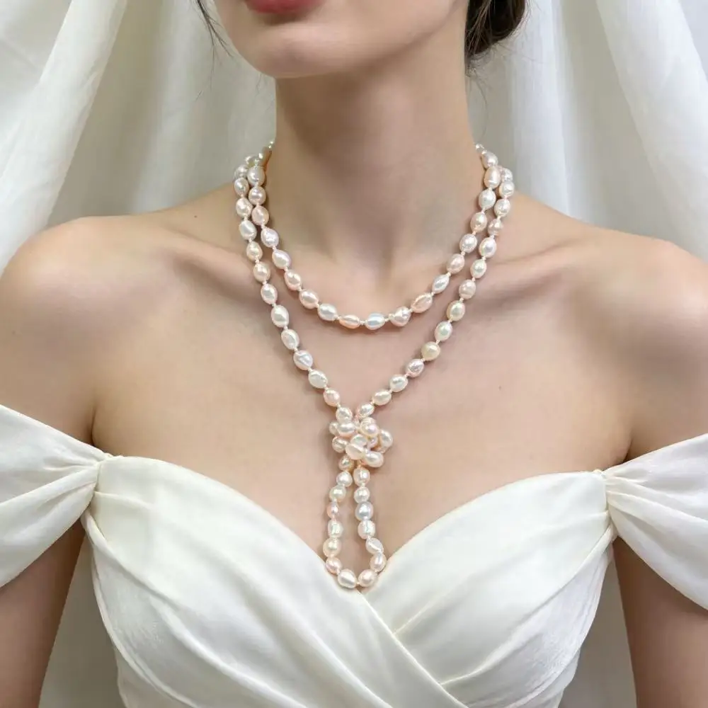 

160cm 3 Layers Elegant Party Wedding Dress Jewelry Natural Freshwater Baroque Purple Pink Pearl Long Sweater Necklace