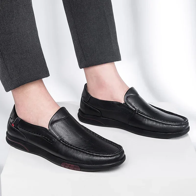 

2023 Fashion Shoes for Men Slip on Leather Casual Shoes Spring and Autumn Solid Low-heeled Large Size Work Business Loafers