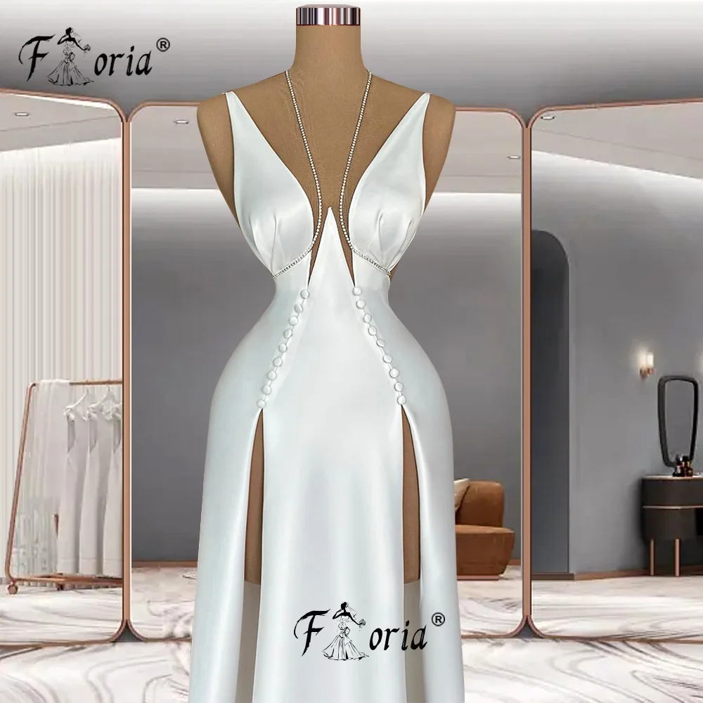 White Elegant Formal Event Long Glamourous Dress with Two Side Slit Butttons Design A Line Prom Party Gown Robe de soiree 2024