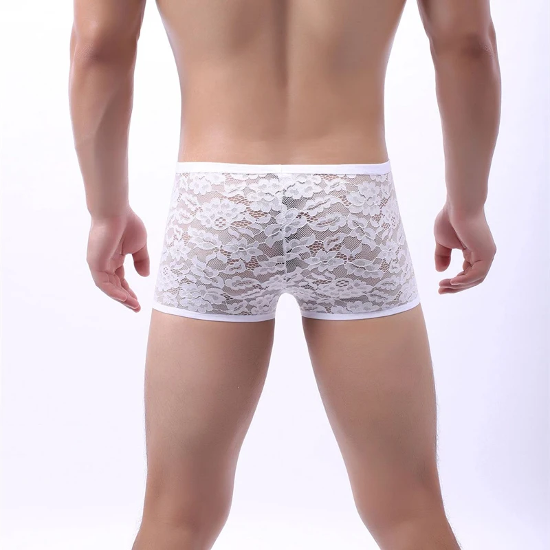 

Men's Boxers Lace Underwear Printed Transparent U Convex Breathable Underpants Breathable Floral Trunks Shorts