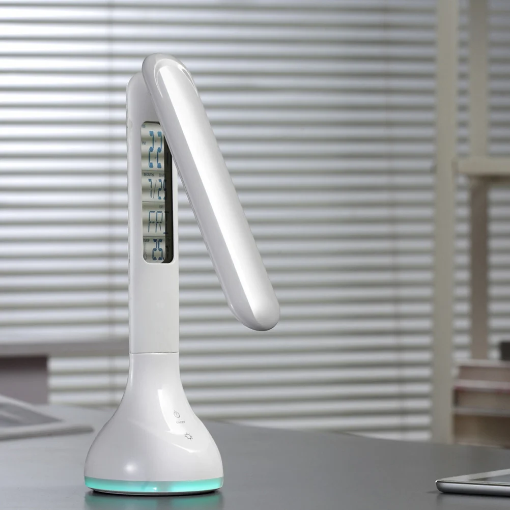 Portable Rechargeable LED Desk Lamp Eye Control Dimmable Table Lamp 3-Level Brightness Calendar Alarm Clock