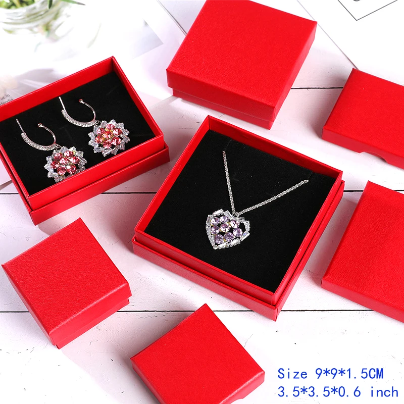 Qingmos - Paquete de 10 Cajas de Regalo Cuadradas de 9*9*1.5mm (3.5"x3.5"x0.6") Multiusos, Color Rojo Chino, para Exhibición de Joyas, Anillos y Aretes