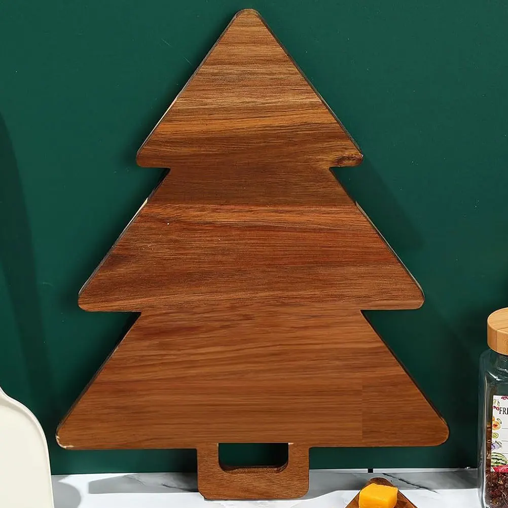 

Christmas Tree Shaped Wooden Cutting Board Festive Charcuterie Board Natural Wood Dessert Plate for Holiday Home Kitchen